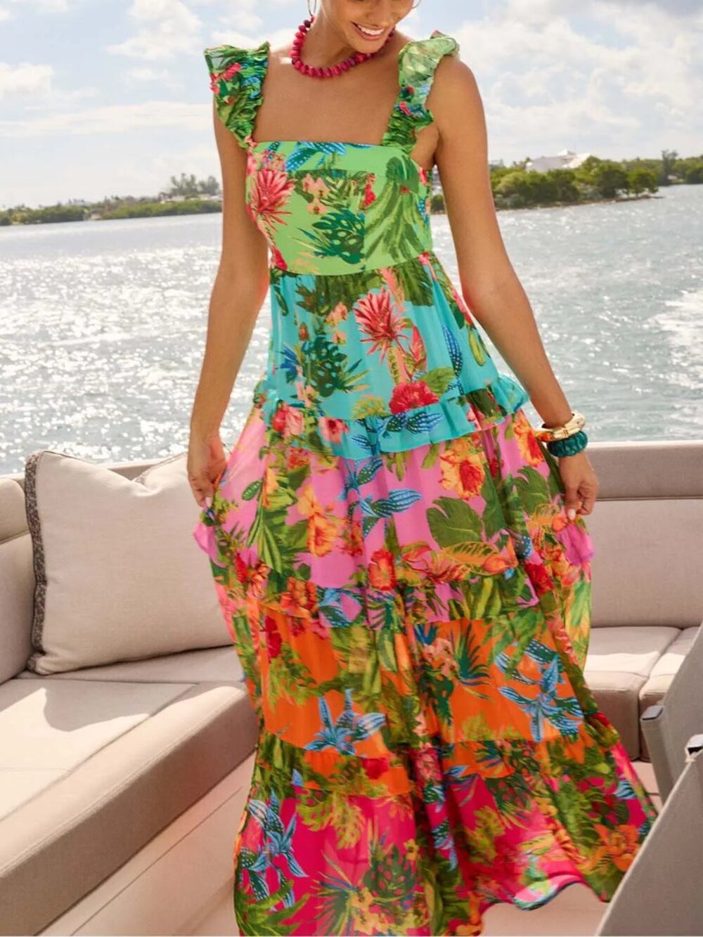 Ivy Multi Floral Tiered Maxi Dress
